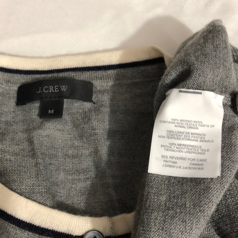 J.Crew merino wool heather gray & white M cardigan - Picture 6 of 8